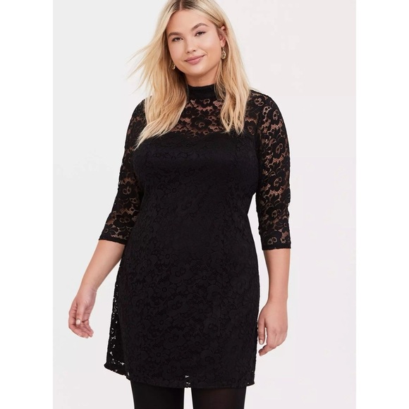 Torrid Black Lace Mock Neck Sweetheart Sheath Black Dress Long Sleeve Size 2X - Picture 2 of 15